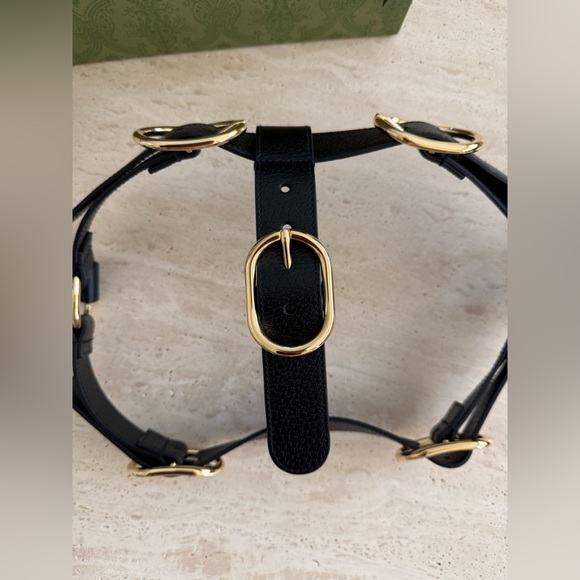 NWB Gucci GG Logo Leather Pet - Dog Black Harness Size L - Picture 12 of 16
